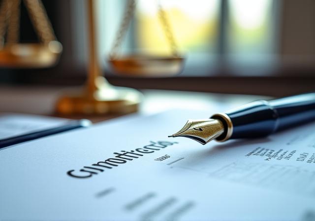 Professionista legale che revisiona un contratto commerciale complesso